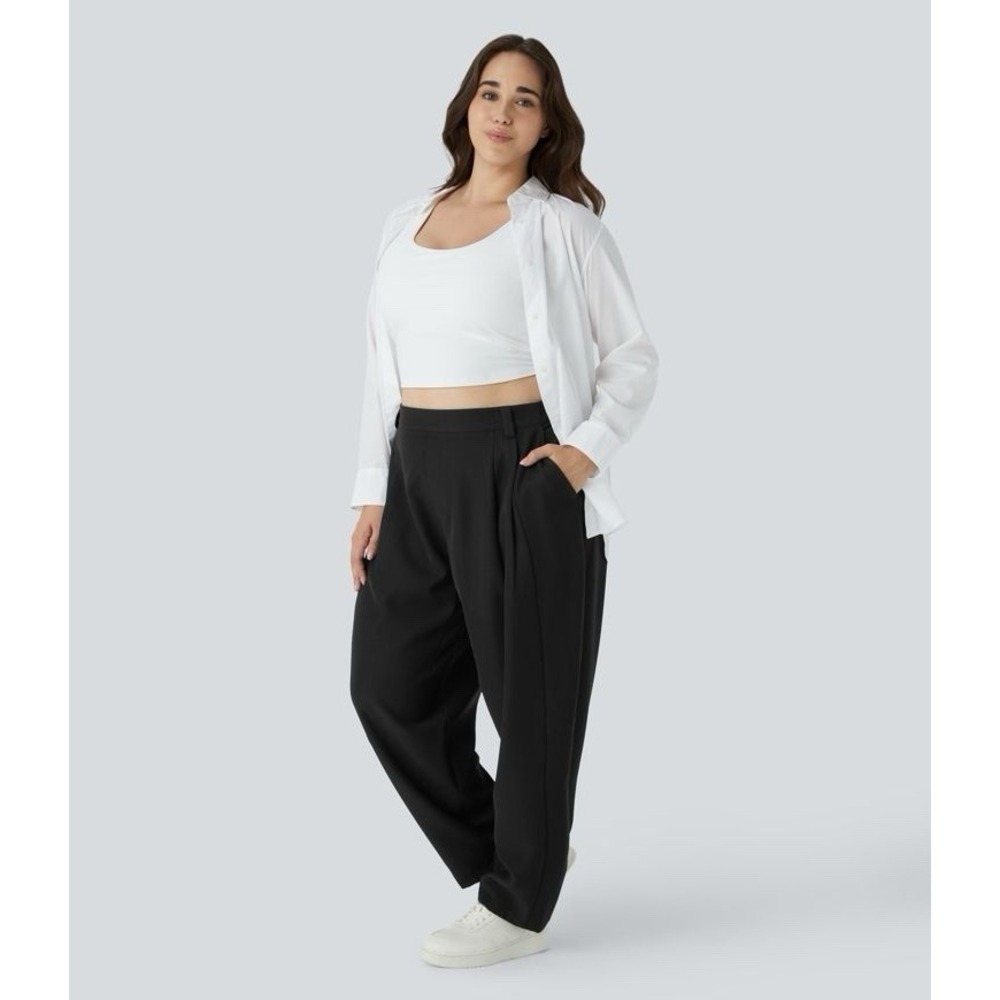 Halara Pants Size 2X XXL High Rise Barrel Leg Black Pockets Stretch Pull On NEW